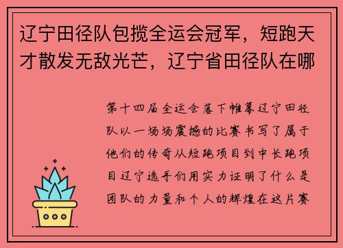 辽宁田径队包揽全运会冠军，短跑天才散发无敌光芒，辽宁省田径队在哪