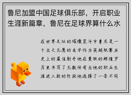鲁尼加盟中国足球俱乐部，开启职业生涯新篇章，鲁尼在足球界算什么水平