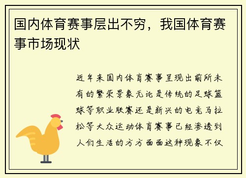 国内体育赛事层出不穷，我国体育赛事市场现状